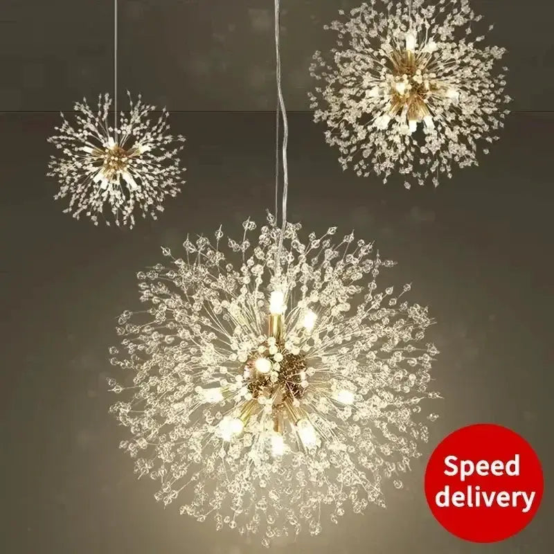 Modern golden dandelion crystal pendant light trio for dining room Decorbites on Tampa Home & Garden Store