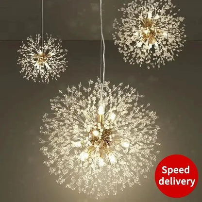 Modern golden dandelion crystal pendant light trio for dining room Decorbites on Tampa Home & Garden Store