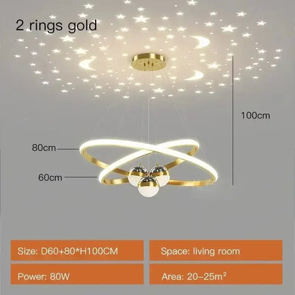 Black Gold Ring Chandelier by Decorbites with intertwined gold rings and LED glow on Tampa Home & Garden Store