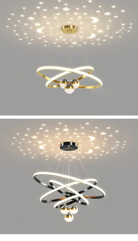 Black Gold Ring Chandelier by Decorbites; gold interlocking rings with three hanging spheres on Tampa Home & Garden Store
Black Gold Ring Chandelier by Decorbites; black and gold rings with hanging globe lights on Tampa Home & Garden Store