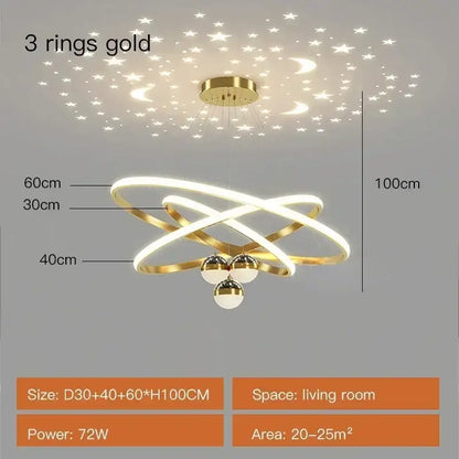 Black Gold Ring Chandelier by Decorbites with three intertwined gold rings and orb pendants on Tampa Home & Garden Store