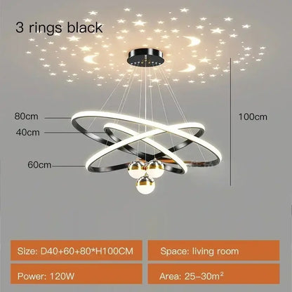 Black Gold Ring Chandelier by Decorbites; three interlocking illuminated rings on Tampa Home & Garden Store