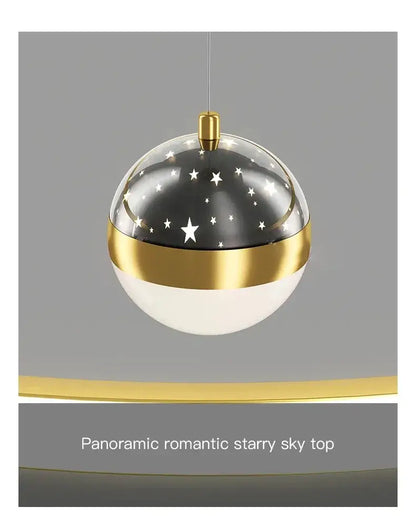Black Gold Ring Chandelier by Decorbites, starry black glass pendant with gold band on Tampa Home & Garden Store