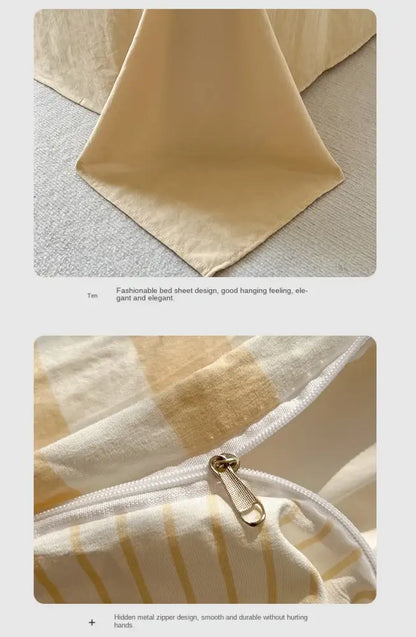 Cream Striped Quilted Quilt duvet cover by Decorbites, hidden metal zipper on Tampa Home & Garden Store