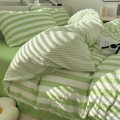 Cream Striped Quilted Quilt by Decorbites; green striped bedding set on Tampa Home & Garden Store