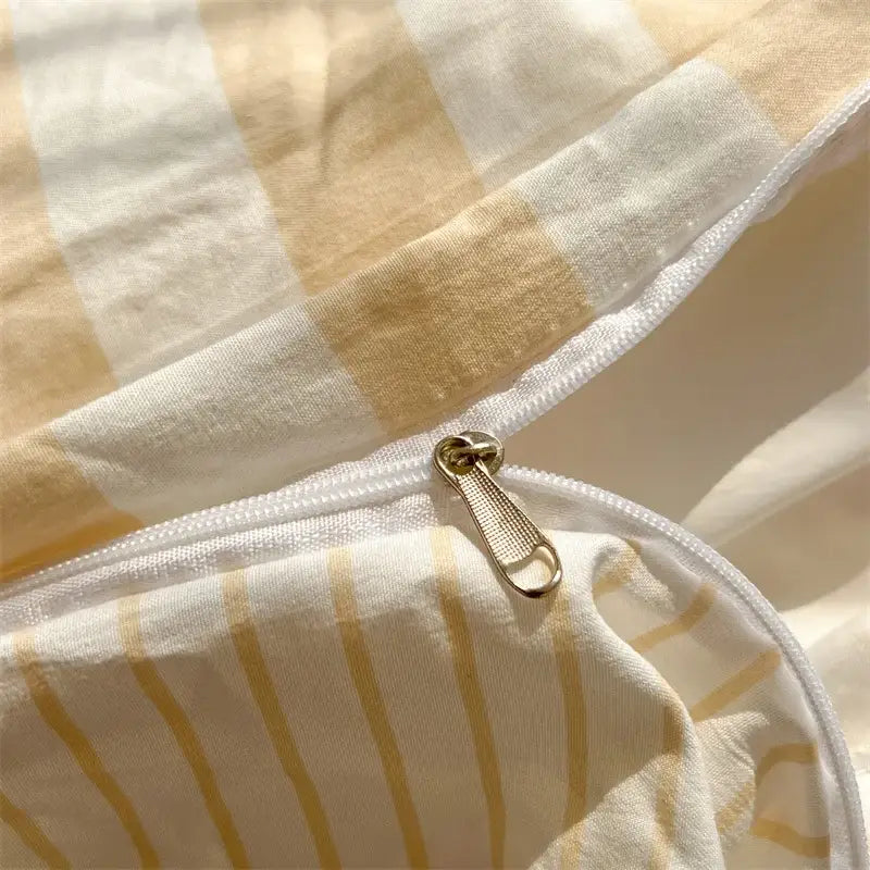 Decorbites cream striped duvet cover with gold-yellow stripes and visible zipper on Tampa Home & Garden Store