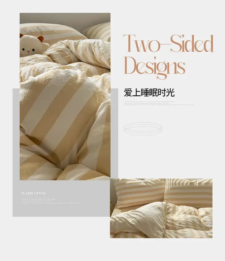 Cream striped quilted duvet cover by Decorbites, warm beige and cream stripes, two-sided design on Tampa Home & Garden Store