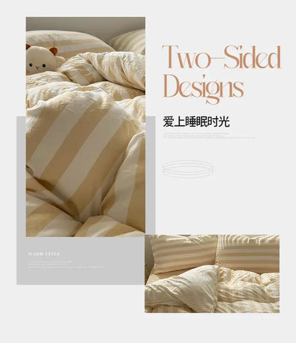 Cream striped quilted duvet cover by Decorbites, warm beige and cream stripes, two-sided design on Tampa Home & Garden Store