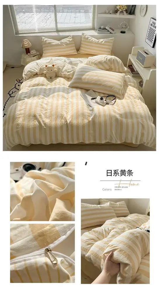 Cream Striped Quilted Quilt duvet cover by Decorbites with matching pillows on Tampa Home & Garden Store