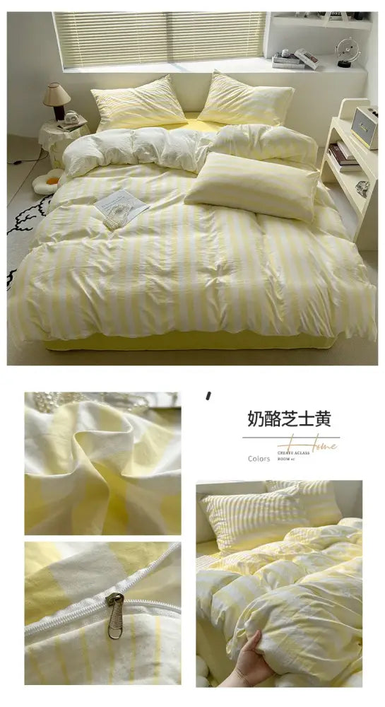 Cream Striped Quilted Quilt duvet cover by Decorbites, soft yellow-cream bedding on Tampa Home & Garden Store