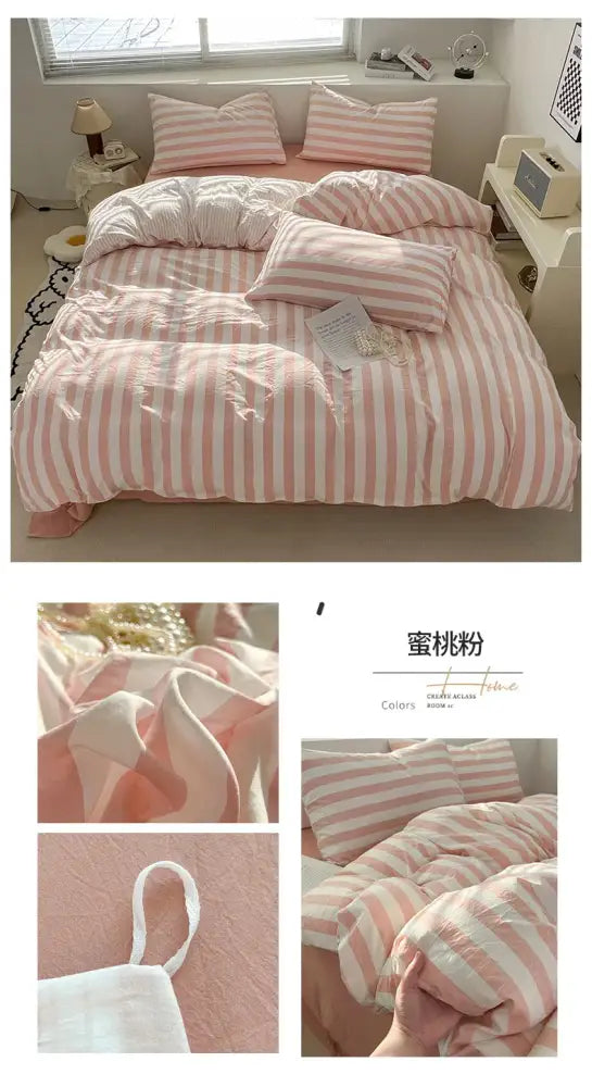 Luxury Cream and Beige Striped Cotton Quilt