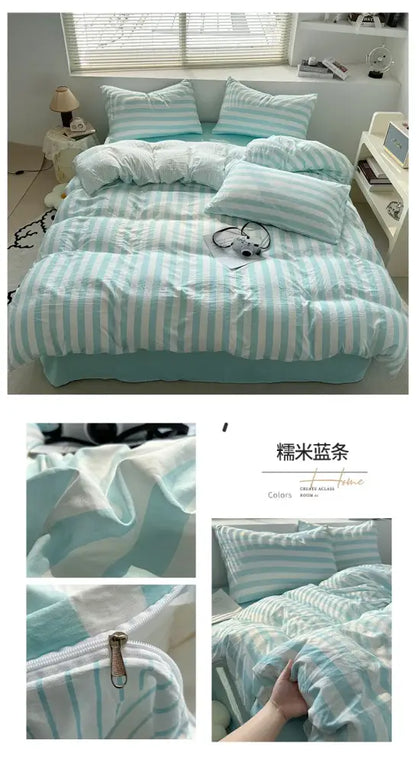 Decorbites cream striped quilted duvet cover set in aqua white with zipper closure on Tampa Home & Garden Store