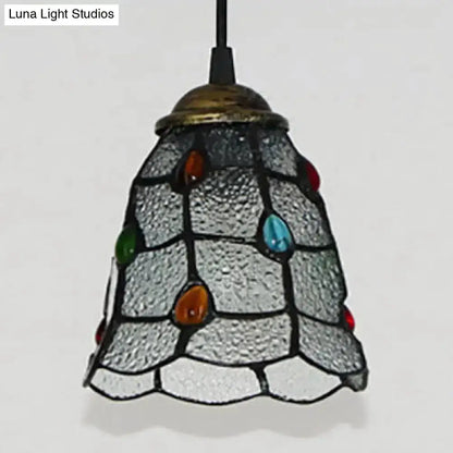 Tiffany amber stained glass trumpet ceiling lamp dining room pendant with multicolor gems on Tampa Home & Garden Store