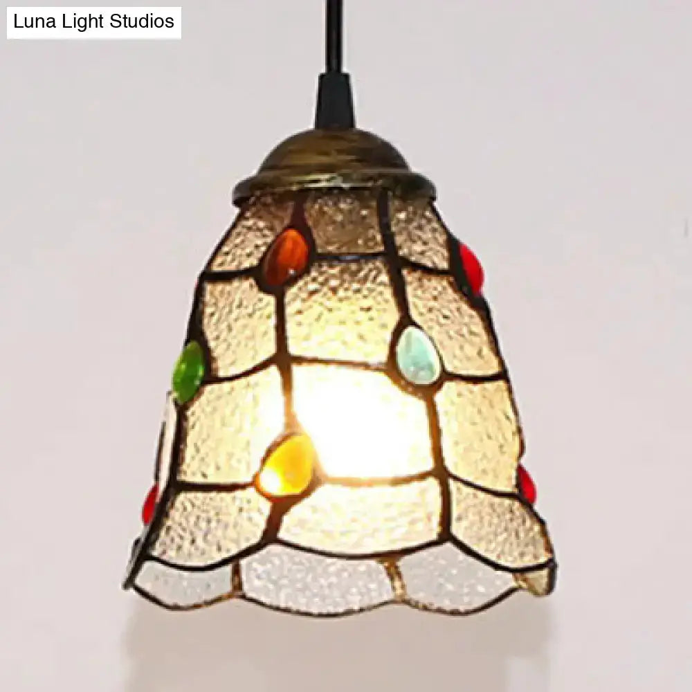 Tiffany amber stained glass trumpet ceiling lamp pendant Decorbites with glass accents on Tampa Home & Garden Store