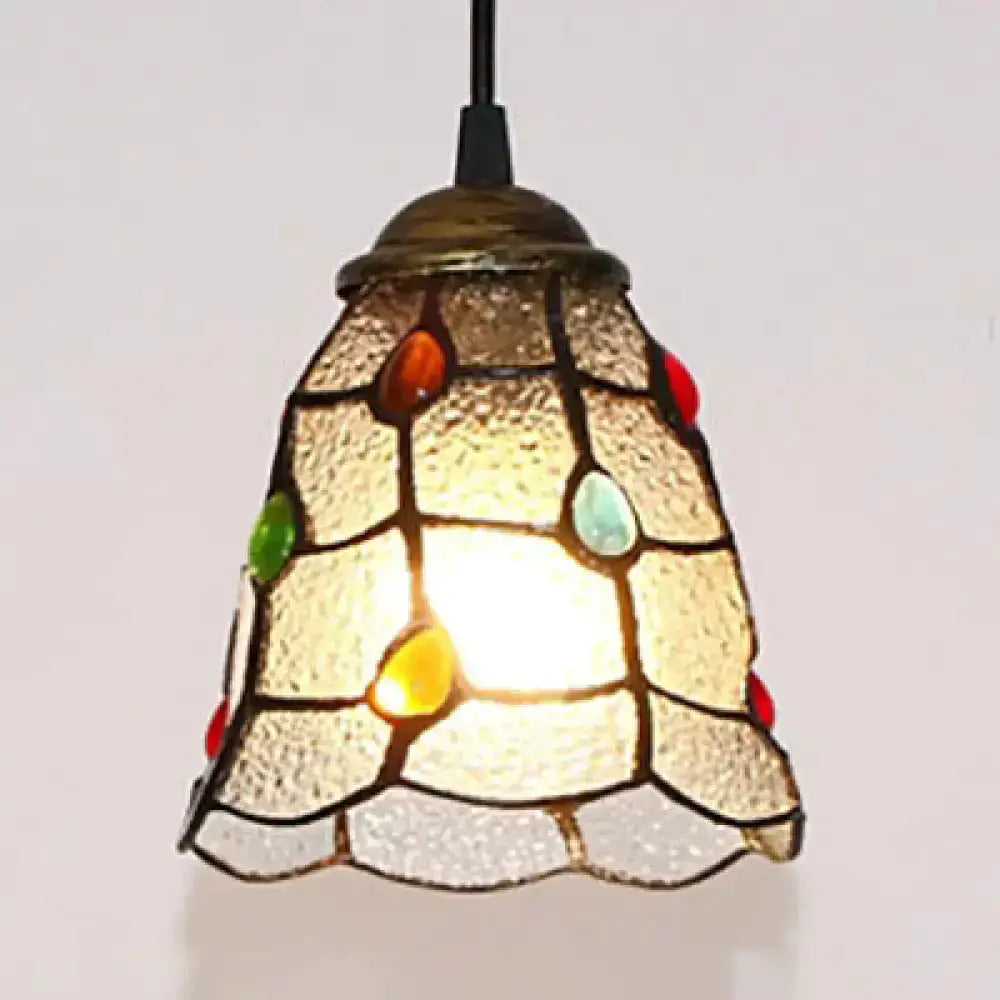 Tiffany amber stained glass trumpet ceiling pendant lamp with colorful teardrop accents on Tampa Home & Garden Store