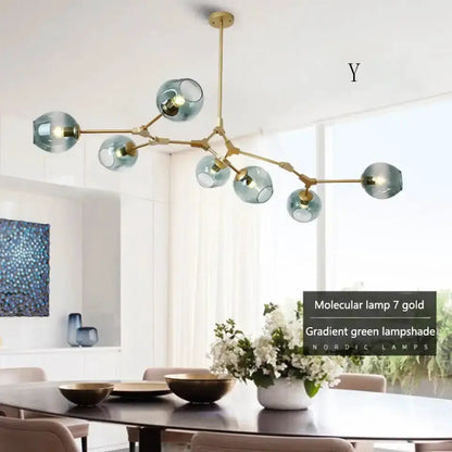 Chandelier Decorbites modern green glass globe pendant with gold arms, 7-globe arrangement on Tampa Home & Garden Store