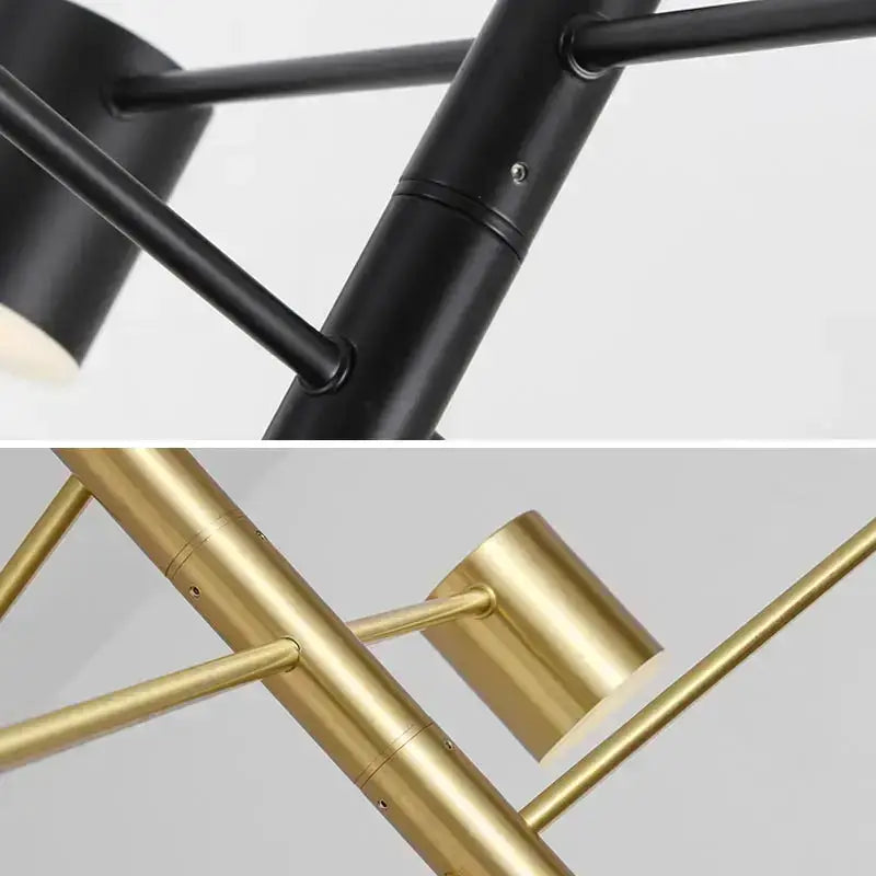 Chandelier modern black metal LED fixture with slim arms by Decorbites; gold option shown on Tampa Home & Garden Store