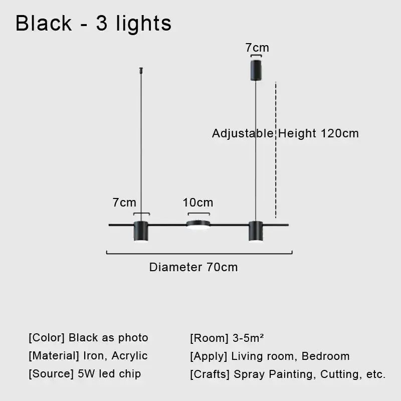 Chandelier Decorbites black metal 3-light LED modern living room ceiling light adjustable height on Tampa Home & Garden Store