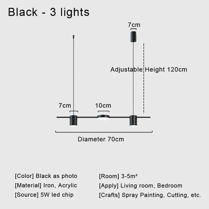 Chandelier Decorbites black metal 3-light LED modern living room ceiling light adjustable height on Tampa Home & Garden Store