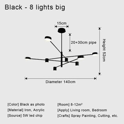 Chandelier Decorbites black metal eight-light modern ceiling fixture 140cm diameter on Tampa Home & Garden Store