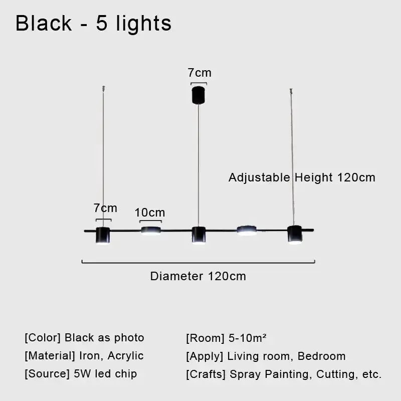 Chandelier black five-light metal LED fixture Decorbites adjustable height living room on Tampa Home & Garden Store