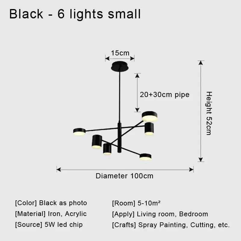 Chandelier Modern black metal LED fixture with six lights on angular arms Decorbites on Tampa Home & Garden Store