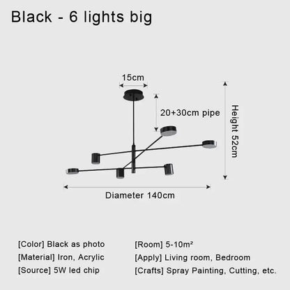 Chandelier Decorbites black metal 6-light modern ceiling light with iron and acrylic on Tampa Home & Garden Store