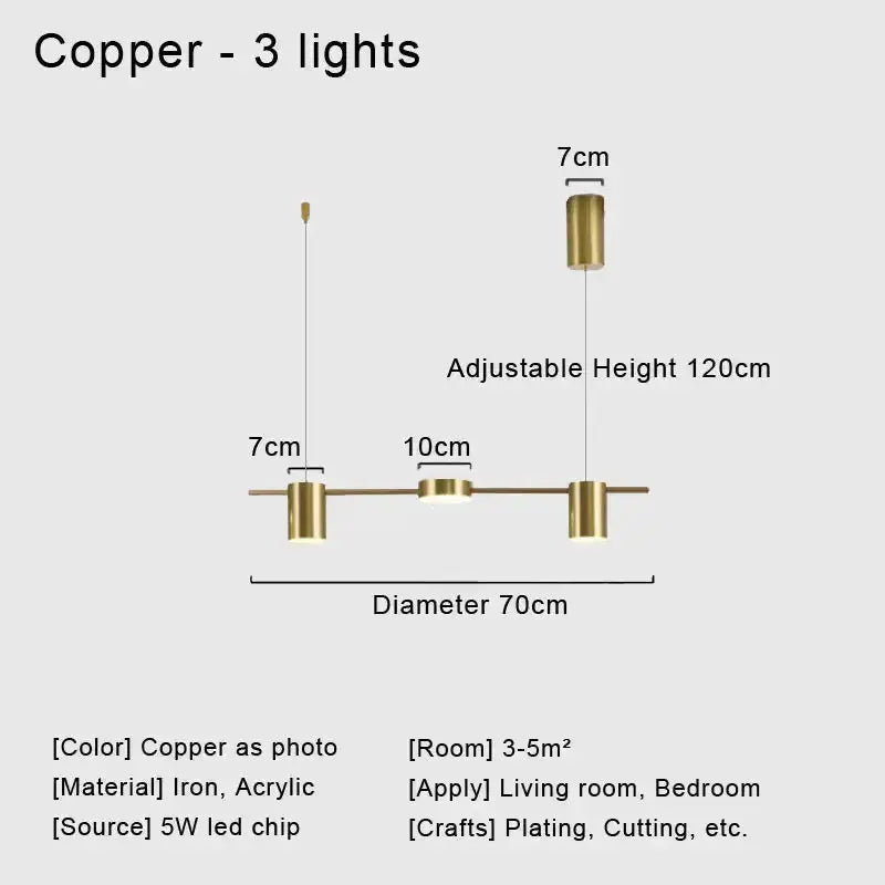 Chandelier copper 3-light metal fixture Decorbites iron with acrylic accents, 70cm on Tampa Home & Garden Store
