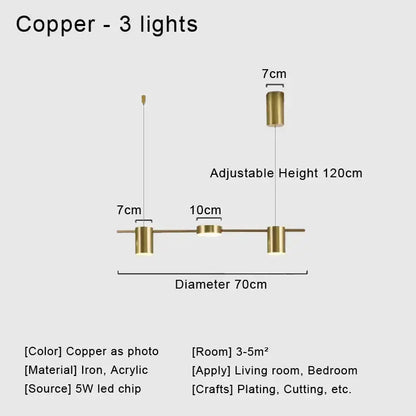 Chandelier copper 3-light metal fixture Decorbites iron with acrylic accents, 70cm on Tampa Home & Garden Store