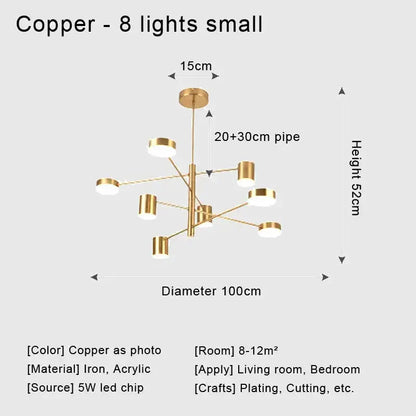Chandelier copper eight-light metal for living room 100cm dia 52cm height Decorbites on Tampa Home & Garden Store