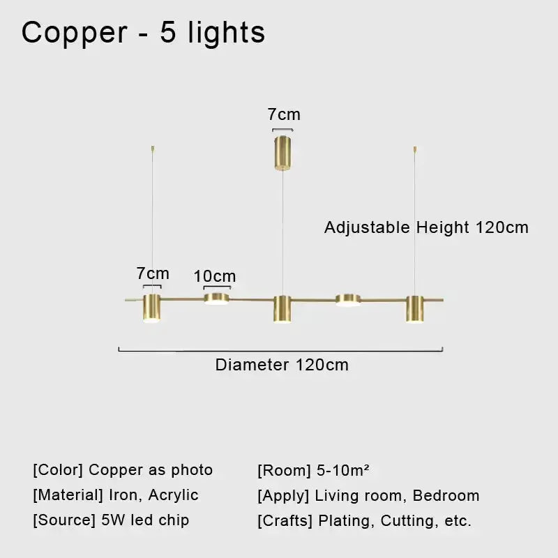 Chandelier Decorbites copper five-light ceiling fixture with adjustable height 120cm on Tampa Home & Garden Store
