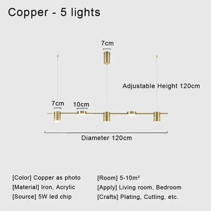 Chandelier Decorbites copper five-light ceiling fixture with adjustable height 120cm on Tampa Home & Garden Store