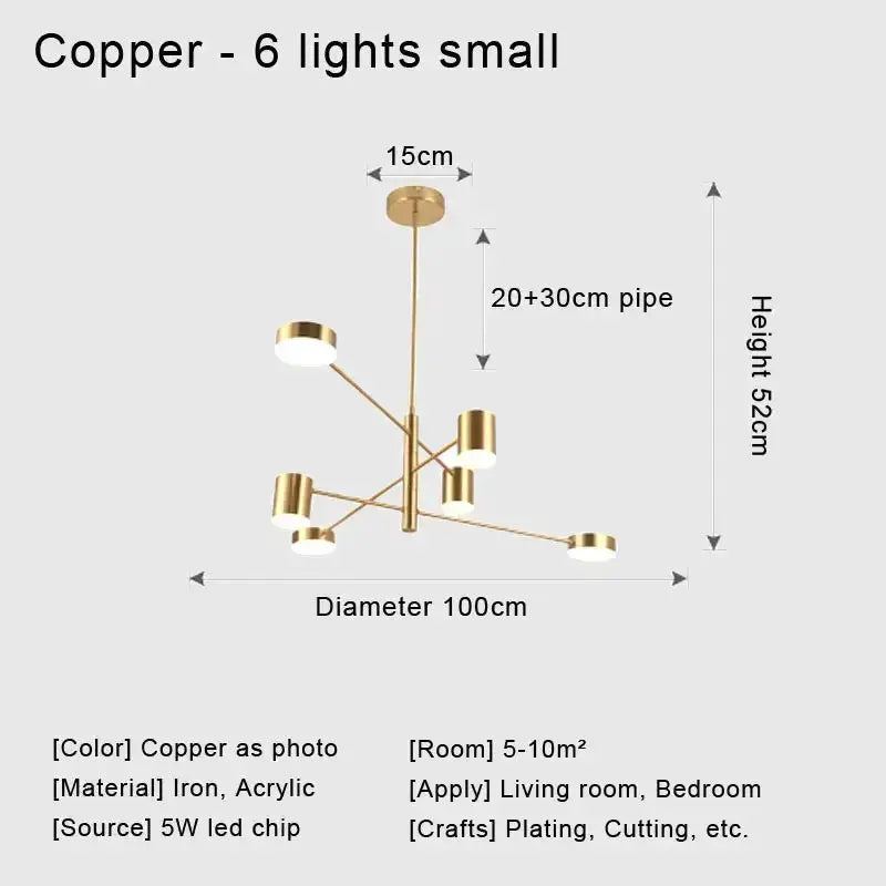 Chandelier copper six-light ceiling fixture with gold-toned metal arms by Decorbites on Tampa Home & Garden Store