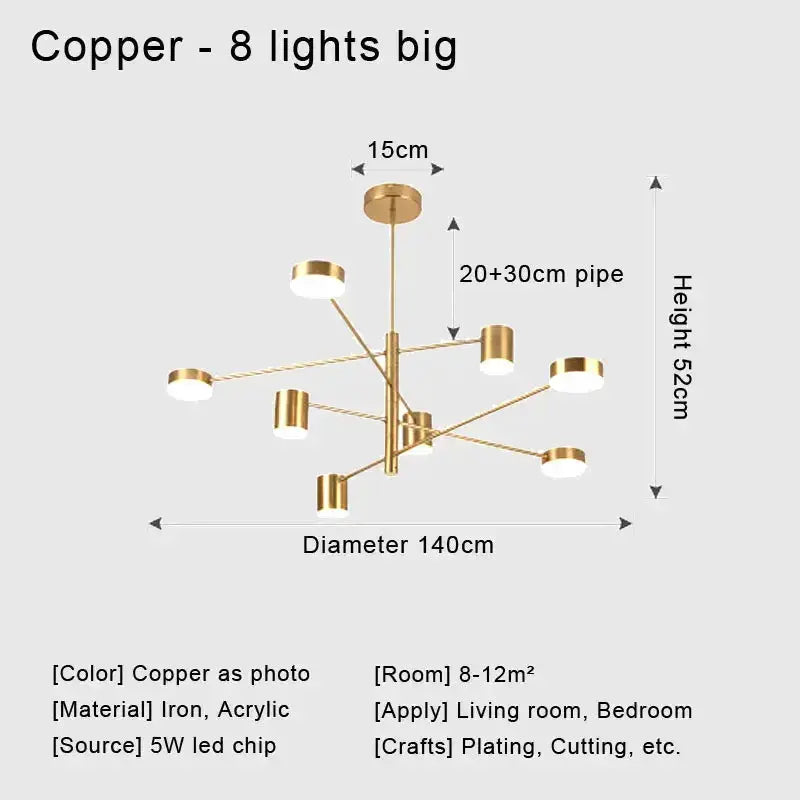 Chandelier copper eight-light metal LED fixture Decorbites for living room on Tampa Home & Garden Store