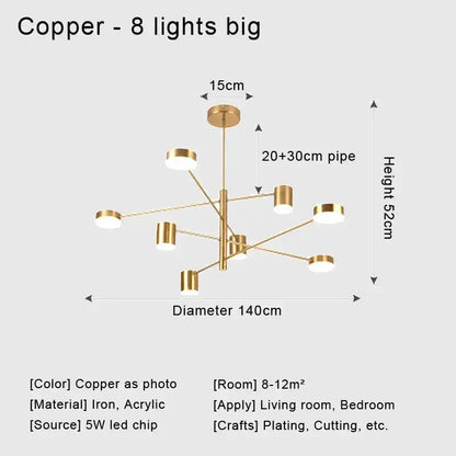 Chandelier copper eight-light metal LED fixture Decorbites for living room on Tampa Home & Garden Store