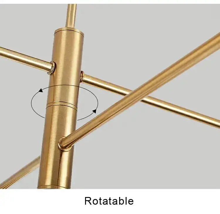 Chandelier gold metal rotatable fixture with cylindrical central rod and intersecting arms on Tampa Home & Garden Store