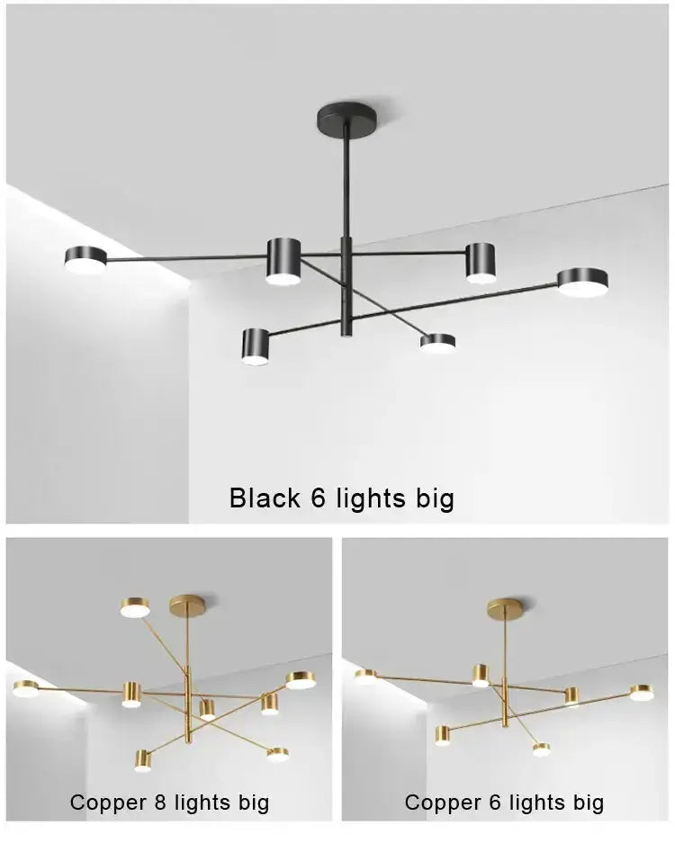 Black metal LED chandelier with 6 lights; copper 8-light and 6-light variants by Decorbites on Tampa Home & Garden Store