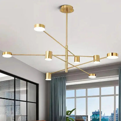 Chandelier Decorbites brass metal multi-arm LED ceiling light with round white shades on Tampa Home & Garden Store