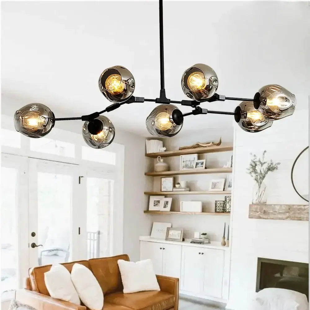 Chandelier Decorbites Nordic amber glass globe chandelier with black metal frame on Tampa Home & Garden Store