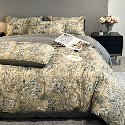 Pastel floral satin silk duvet cover set by Decorbites with botanical print and pillow shams on Tampa Home & Garden Store
