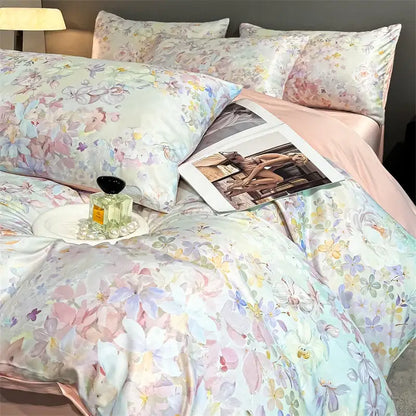 Decorbites pastel floral satin silk duvet cover set with matching pillowcases on Tampa Home & Garden Store