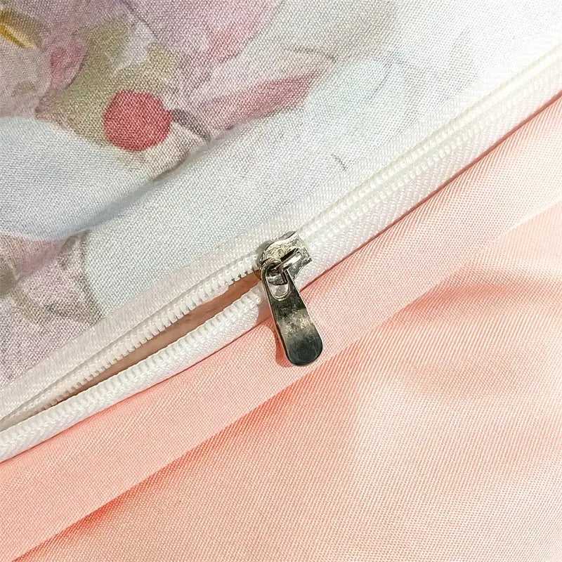 Pastel floral satin silk duvet cover set Decorbites in blush pink with zipper closure on Tampa Home & Garden Store