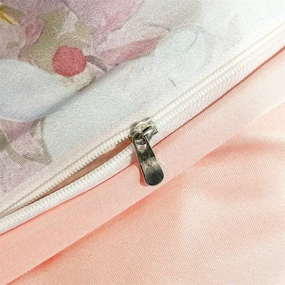 Pastel floral satin silk duvet cover set Decorbites in blush pink with zipper closure on Tampa Home & Garden Store