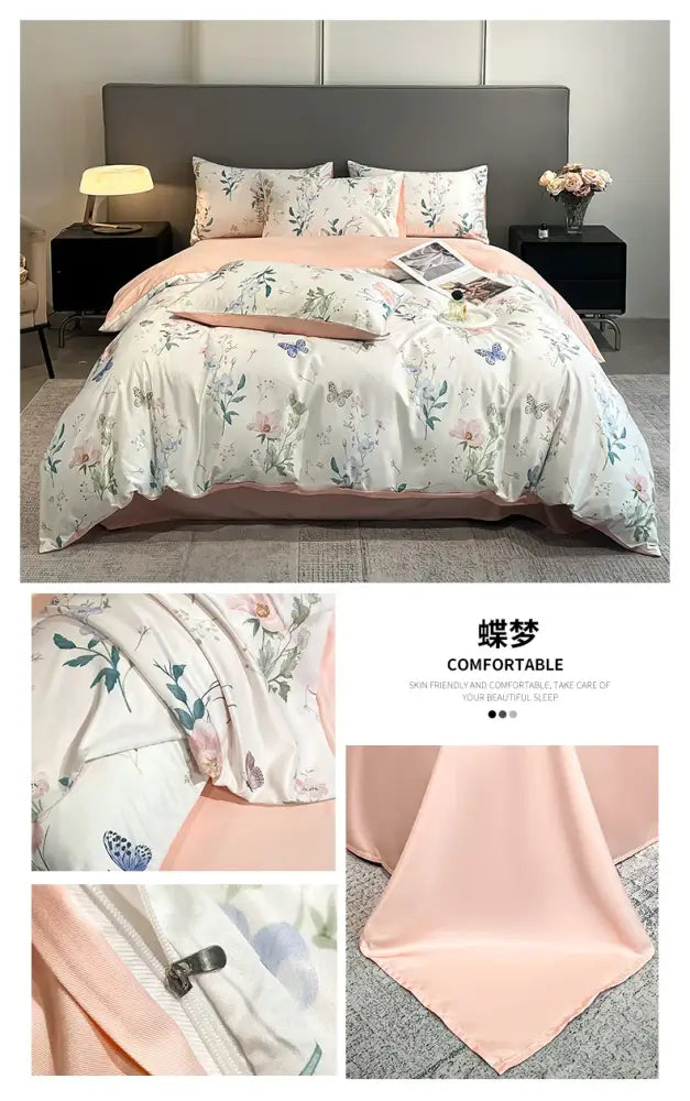 Pastel floral satin silk duvet cover set with matching pillow shams by Decorbites on Tampa Home & Garden Store