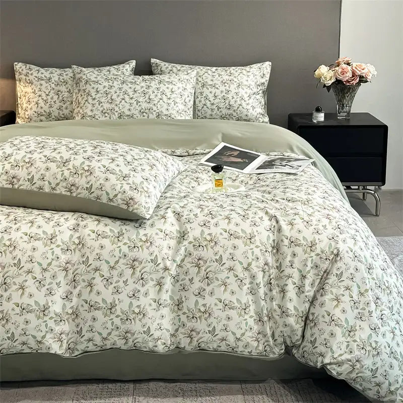 Pastel floral satin silk duvet cover set by Decorbites with matching pillow shams on Tampa Home & Garden Store