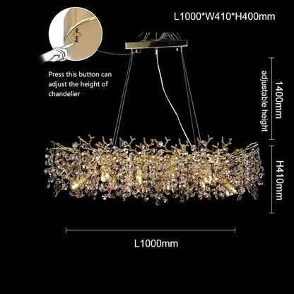 Golden sunflower crystal chandelier by Decorbites, gold branching pendant with crystals 1000mm on Tampa Home & Garden Store