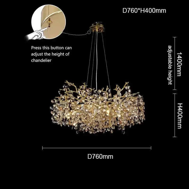 Chandelier Decorbites golden sunflower crystal dining room light with branching design on Tampa Home & Garden Store