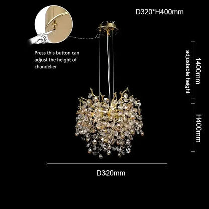 Chandelier Decorbites golden sunflower crystal with branch design, adjustable height on Tampa Home & Garden Store