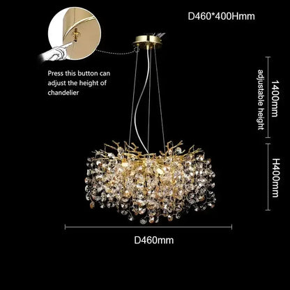 Chandelier Decorbites golden sunflower crystal dining light with branching drops adjustable on Tampa Home & Garden Store