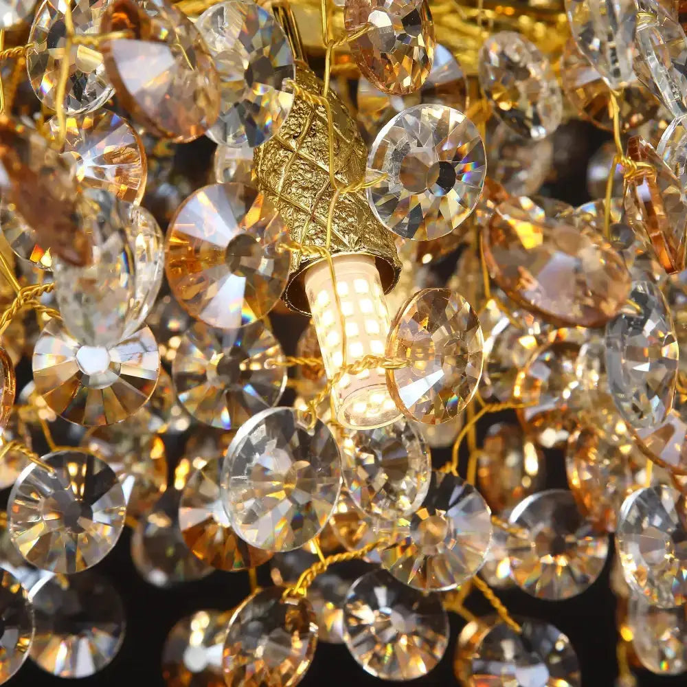 Chandelier Decorbites golden sunflower crystal with branching lights and clear facets on Tampa Home & Garden Store